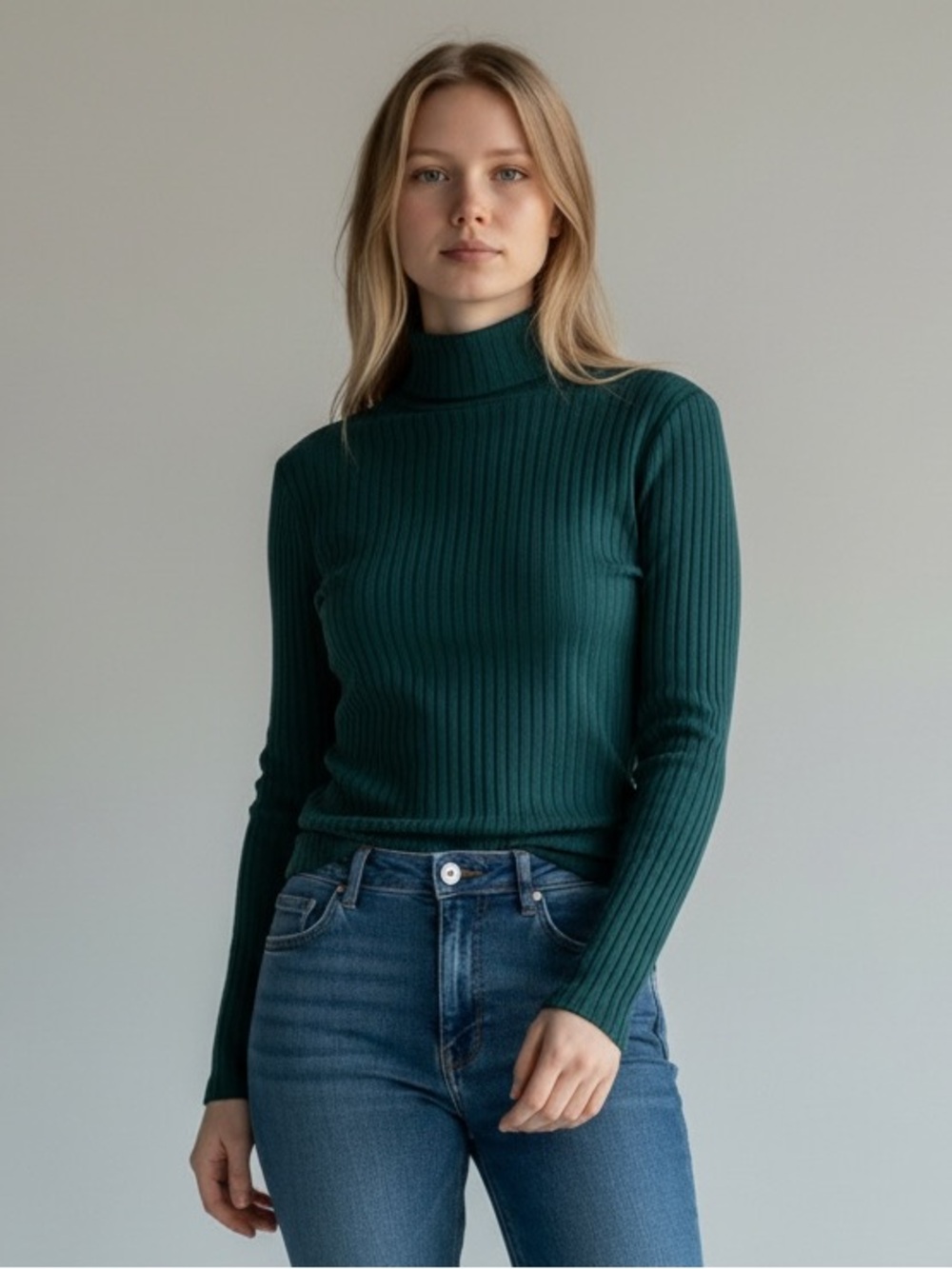 NWT, Banana Republic Hunter Green Soft Stretch Rayon Ribbed Turtleneck, Size XL